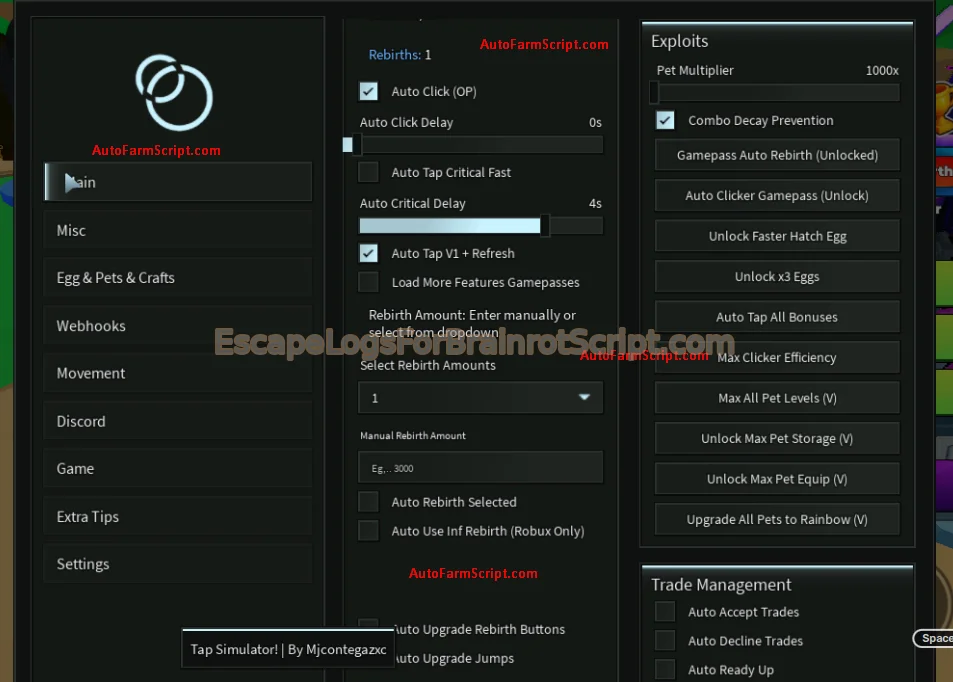 MJ COntegas script Escape Logs for Brainrots